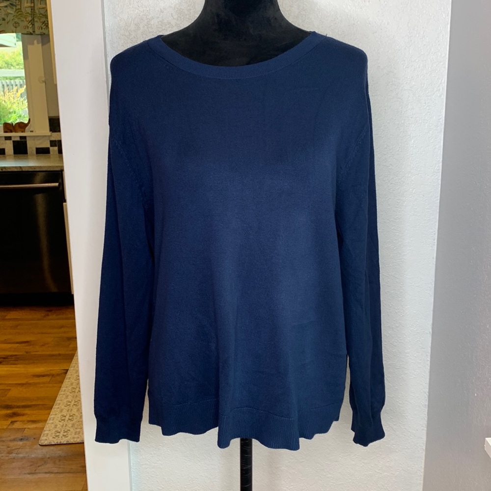 Time and Tru navy blue long sleeve lightweight knit sweater rayon blend XXL